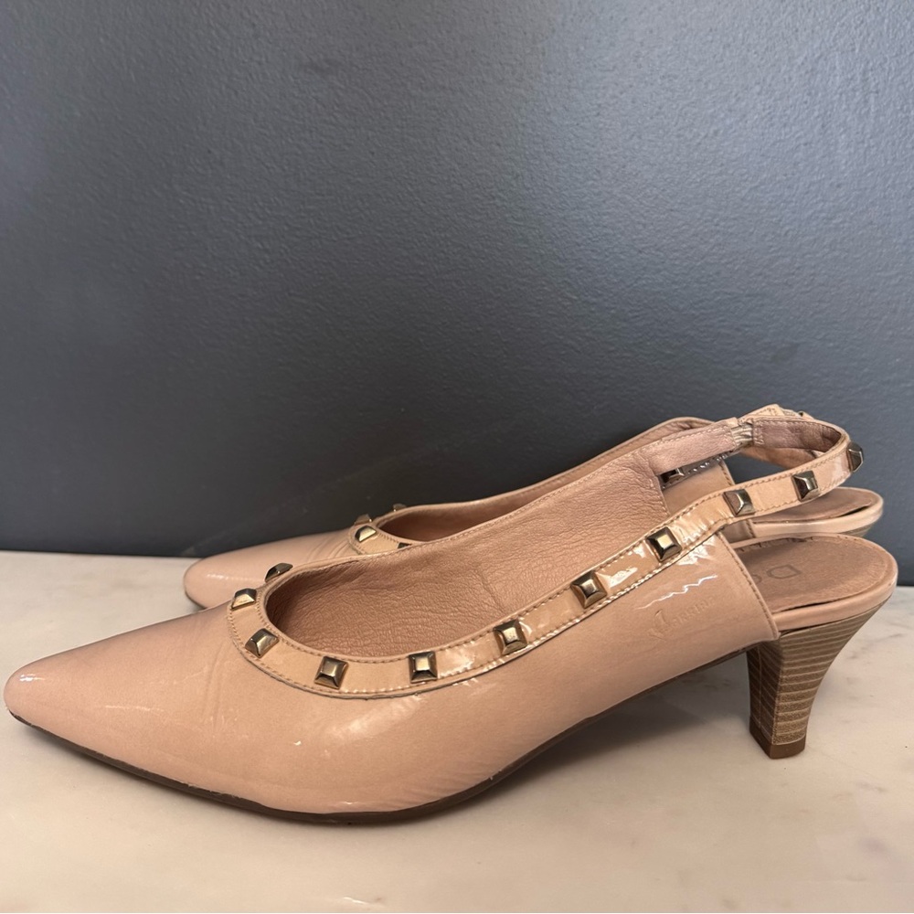 Dorking Studded Nude Sling-Back Kitten Heels